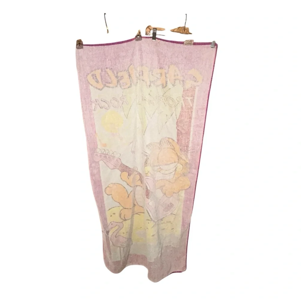 Garfield Vtg 1978 Tropical Rock Beach Towel Jim Davis Franco Rare Collectible‎